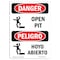 Signmission OSHA Danger Sign, Open Pit, 14in X 10in Rigid Plastic, 10" W, 14" H, Bilingual Spanish OS-DS-P-1014-VS-1507 - alternate 1